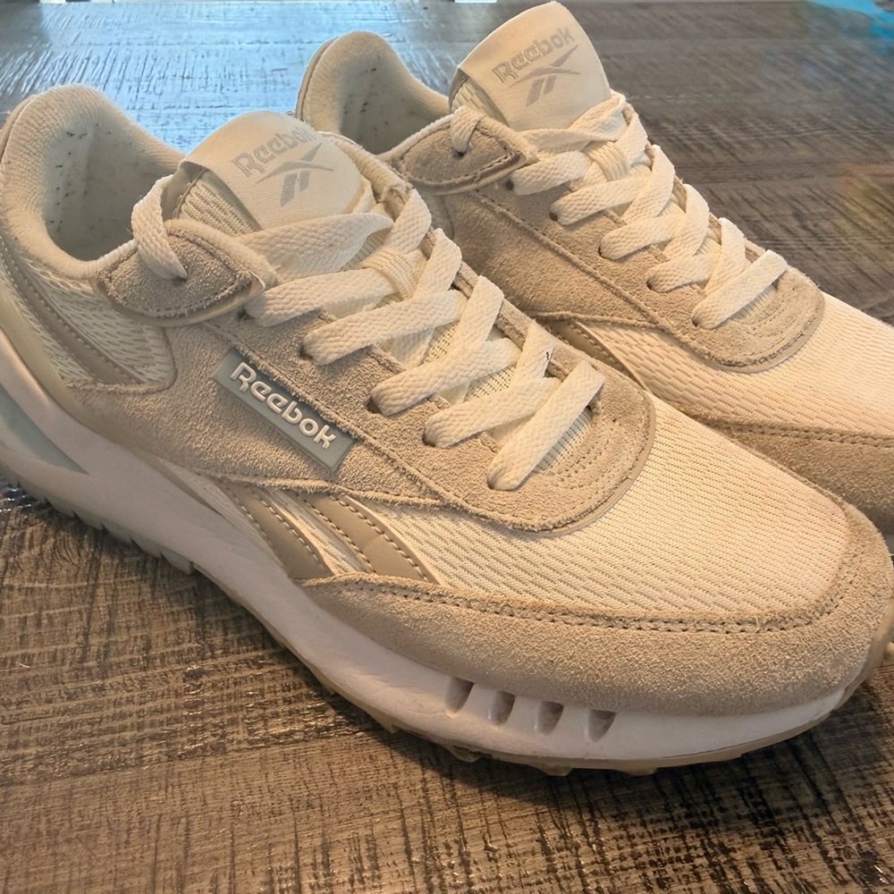 Reebok Off-White Suede and Textile Low-Top Sneakers